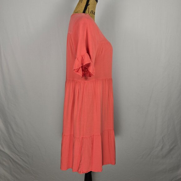 Torrid Coral Tiered Babydoll Dress 00 Plus Short Sleeve Boho Summer Rayon - Picture 4 of 11